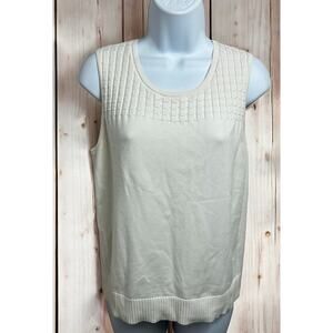St. John Cream Sleeveless Sweater Sz M Designer Top Waffle Knit Scoop Neck